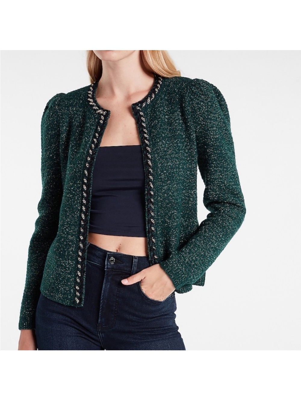 Emerald Express Tweed Open-Front Women's Jacket/ Sweater Cardigan